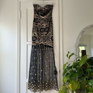Vintage black and gold sequin maxi dress